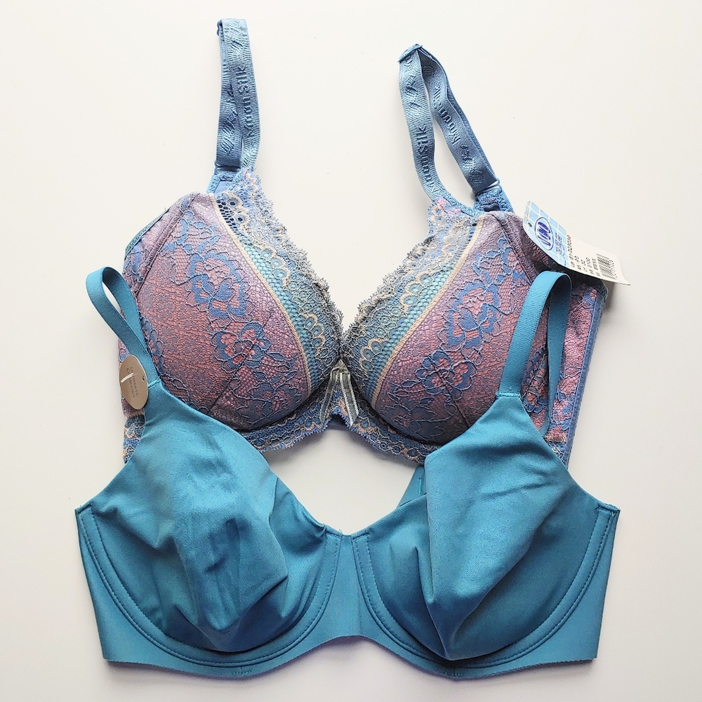 Wacoal & Mel Smoothing "Unlined" & Padded, Cleavage-Inducing Bras 32D muted teal